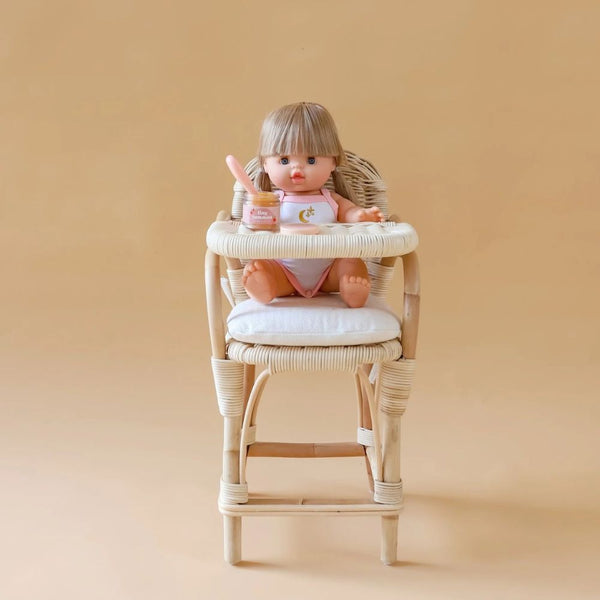 Magisches Glas Tiny Tummies mit Löffel zum Füttern von Puppen – Pfirsich