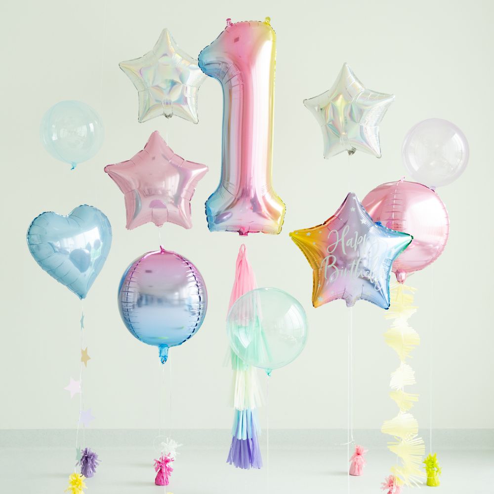Folienschlauchballon Party Deco 86 cm – Zahl 1, pastellfarben, regenbogenfarben