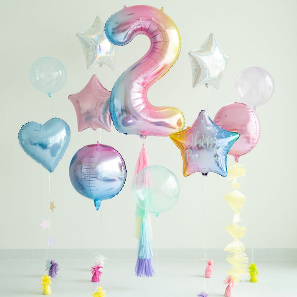 Folienschlauch Party Deco 86 cm – Zahl 2 pastellfarben, regenbogenfarben