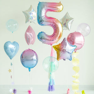 Folienballon 86 cm – Zahl 5 pastellfarben, regenbogenfarben