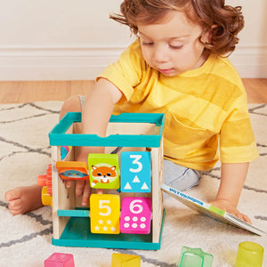 Holz-Lernwürfel mit Sortierer, Labyrinth und Buch – Lil’ Learning Cube 8 Teile