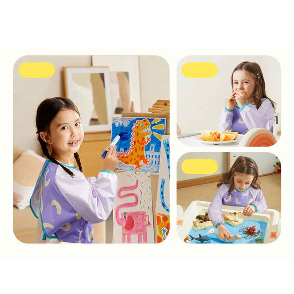 Kinder-Malschürze – Wasserdicht, Lila, mit Ärmeln & Tasche