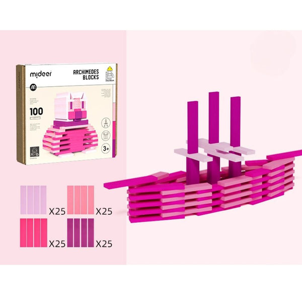 Holzbausteine Archimedes – Rosatöne, 100 Teile