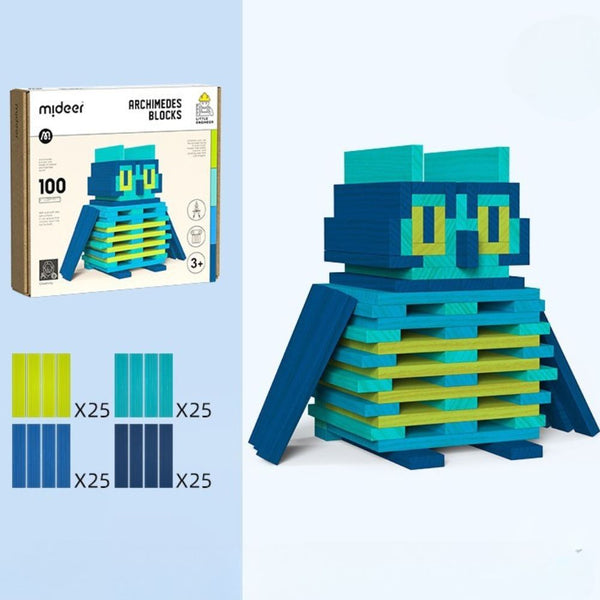 Holzbausteine Archimedes – Kühle Farben, 100 Teile
