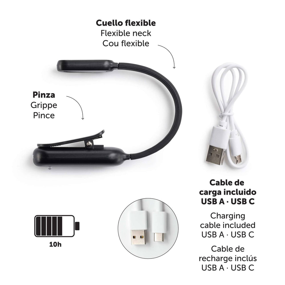 LED-Leselampe für Bücher mit USB-Anschluss – schwarz