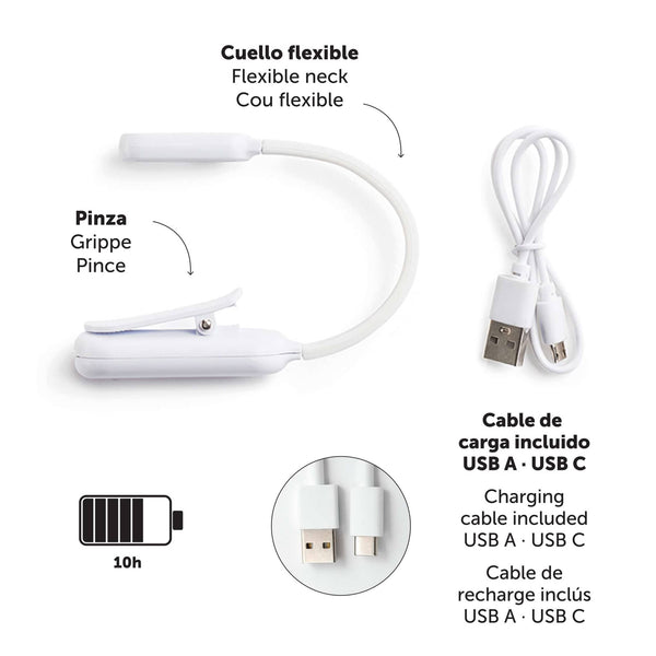 LED-Leselampe für Bücher mit USB-Anschluss – weiß