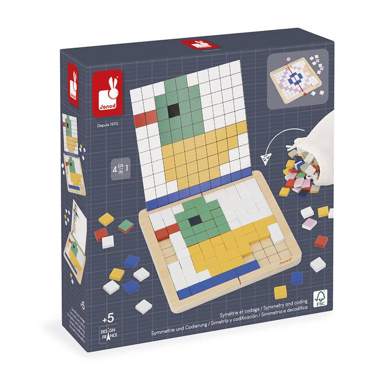 Holzpuzzle Mosaik Pixel – Symmetrie und Codierung 4in1 5+