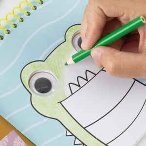 Malbuch mit beweglichen Augen und Buntstiften – Fröhliche Tiere