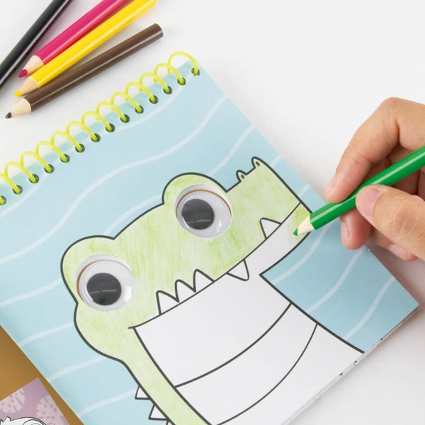 Malbuch mit beweglichen Augen und Buntstiften – Fröhliche Tiere