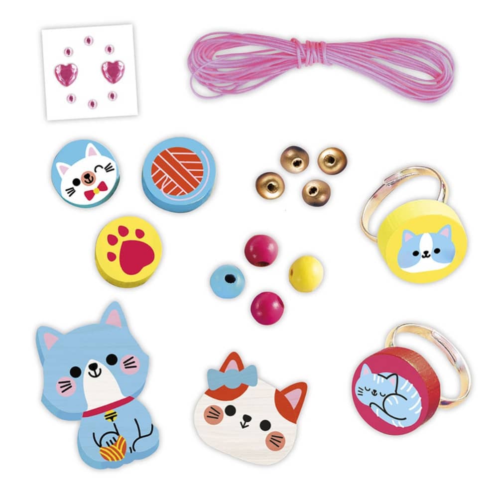 Kreativset zum Basteln von Holzschmuck – 4 Anhänger Kleine Kätzchen 4+