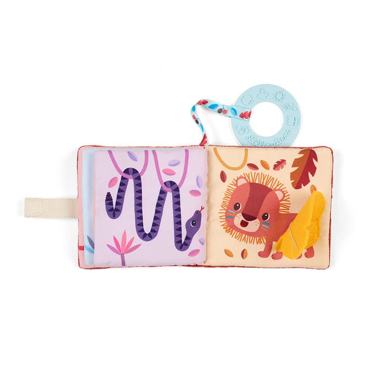 Weiches Multifunktions-Minibuch mit Silikon-Beißring – Jack der Löwe 6m+