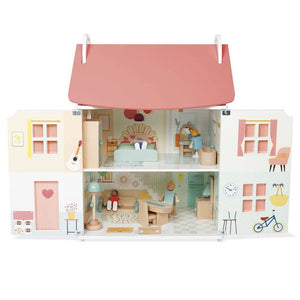 Holzpuppenhaus mit 15 Accessoires
