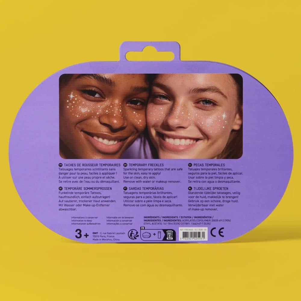Gesichtssticker – silberne Glitzersommersprossen, 3 Stück