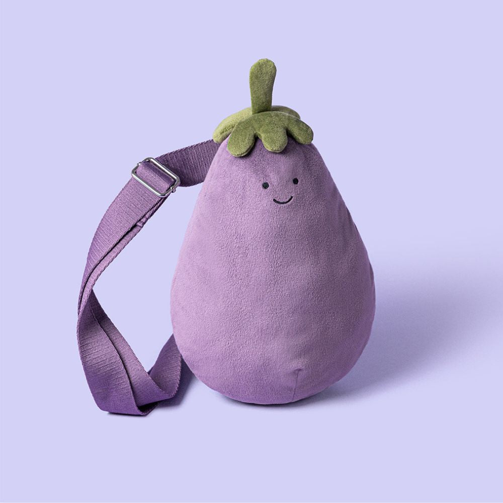 Plüsch-Umhängetasche Lustige Aubergine (28 cm)