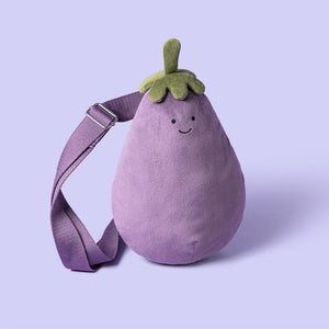 Plüsch-Umhängetasche Lustige Aubergine (28 cm)
