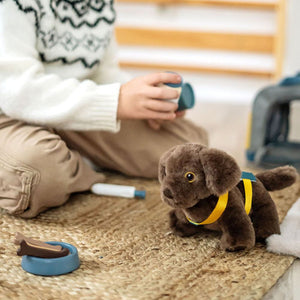 Labrador-Hund mit Tasche und Pflege-Set