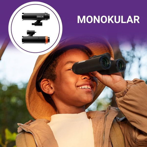 Kind nutzt das Monokular aus dem Set 3in1 von Science Can