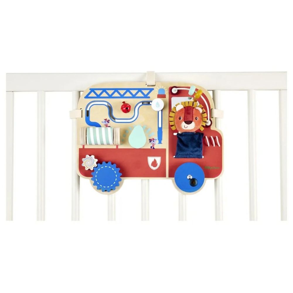 Activity-Board Feuerwehrauto mit Löwe Jack von Lilliputiens aus Holz