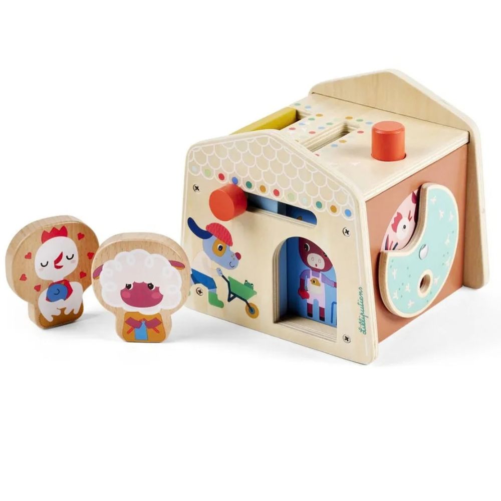 Activity-Haus Versteckspiel von Lilliputiens aus Holz mit Fensterläden und Türen