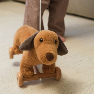 Nachziehspielzeug - Plüschhund Edward auf Holzrädern