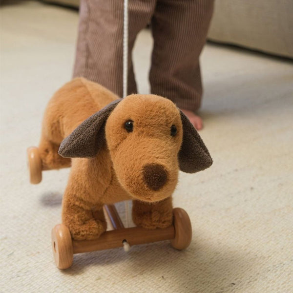 Nachziehspielzeug - Plüschhund Edward auf Holzrädern