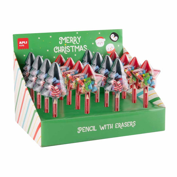 Weihnachtsbleistift mit Mini-Radiergummis – Stern