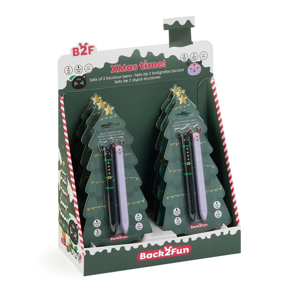 Zweifarbige Weihnachtskugelschreiber Xmas Time – Kätzchen & Rentier (2 Stück)