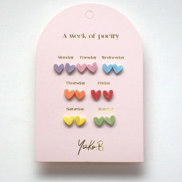 Yuko B. Ohrstecker-Set Poesie-Woche Herzen mit 7 Paar - Ansicht 2