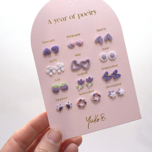 Yuko B. Ohrstecker-Set Poesie-Jahr Lila mit 12 Paar - Ansicht 4