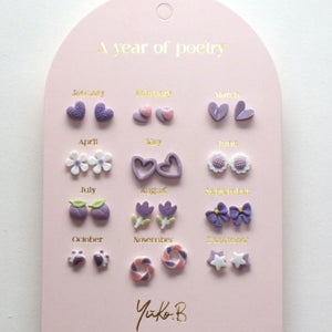 Yuko B. Ohrstecker-Set Poesie-Jahr Lila mit 12 Paar - Ansicht 2