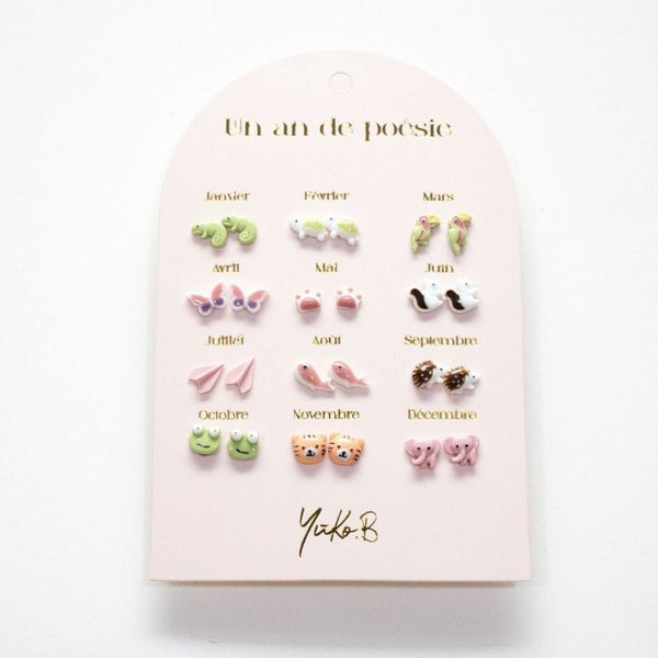 Yuko B. Ohrstecker-Set Poesie-Jahr Dschungel mit 12 Paar - Ansicht 2