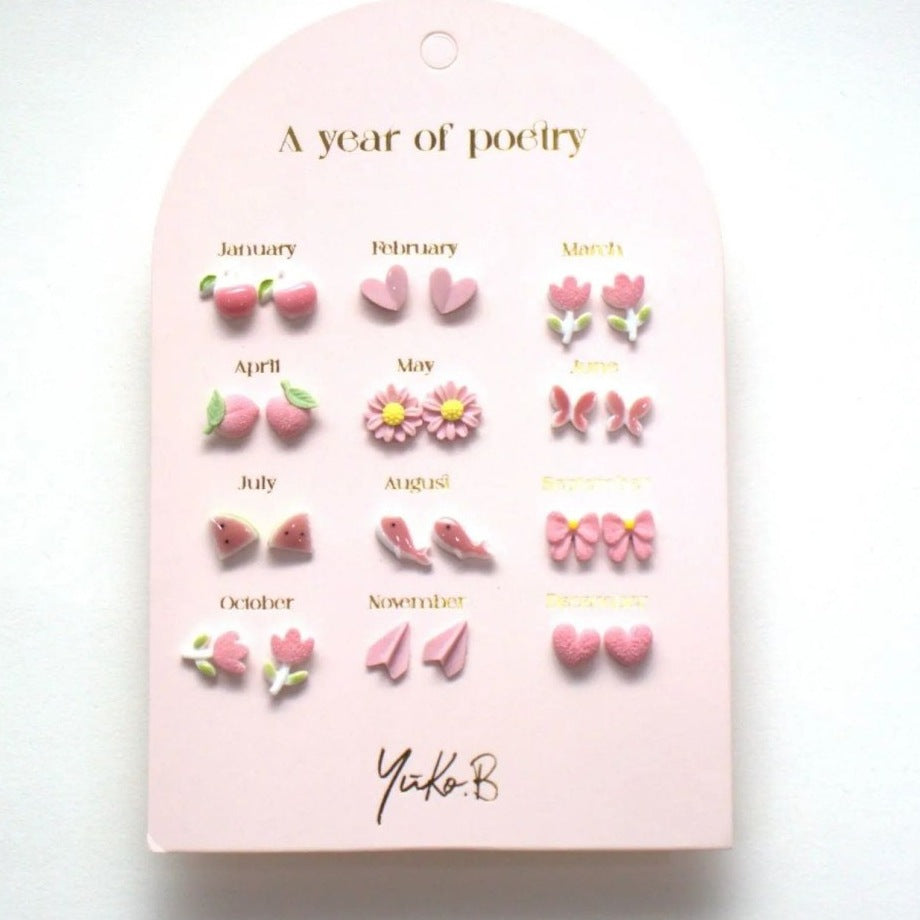Yuko B. Ohrstecker-Set Poesie-Jahr Rosa mit 12 Paar