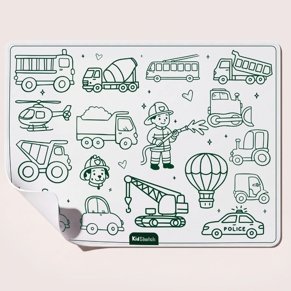 Kid Sketch Silikon-Malunterlage Little Vehicles mit Markern und Verpackungsrolle