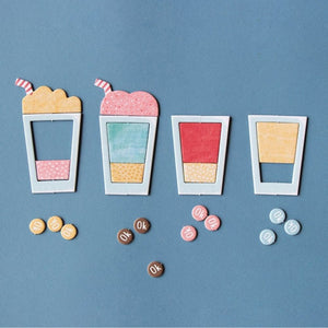 Londji Shakes - vier Becher mit Zutaten-Plättchen und Spielmarken