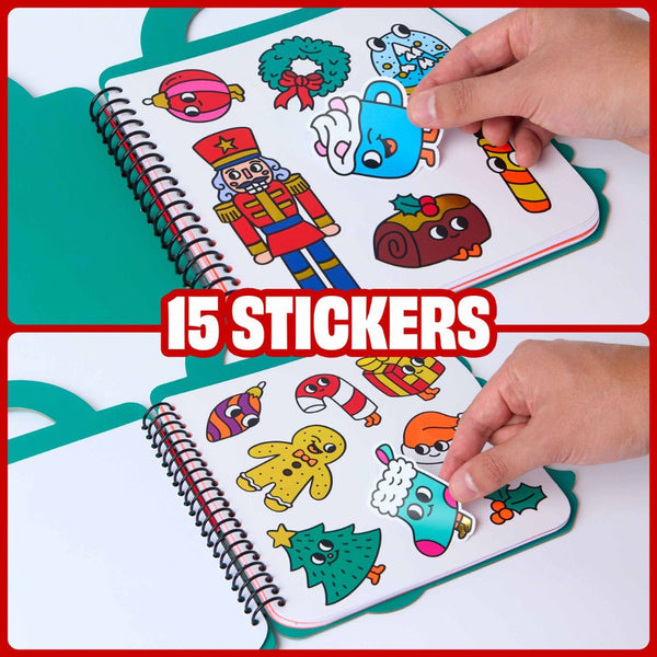 Kind klebt Weihnachtssticker in das Malset Christmas von OMY