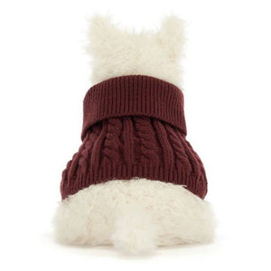 Jellycat Munro Scottie Dog - cremefarbener Plüsch-Terrier im bordeauxroten Pullover, 25 cm - Ansicht 4