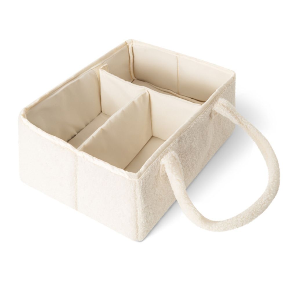 Weißer Wickelorganizer aus Teddy-Plüsch von That's Mine mit Henkeln