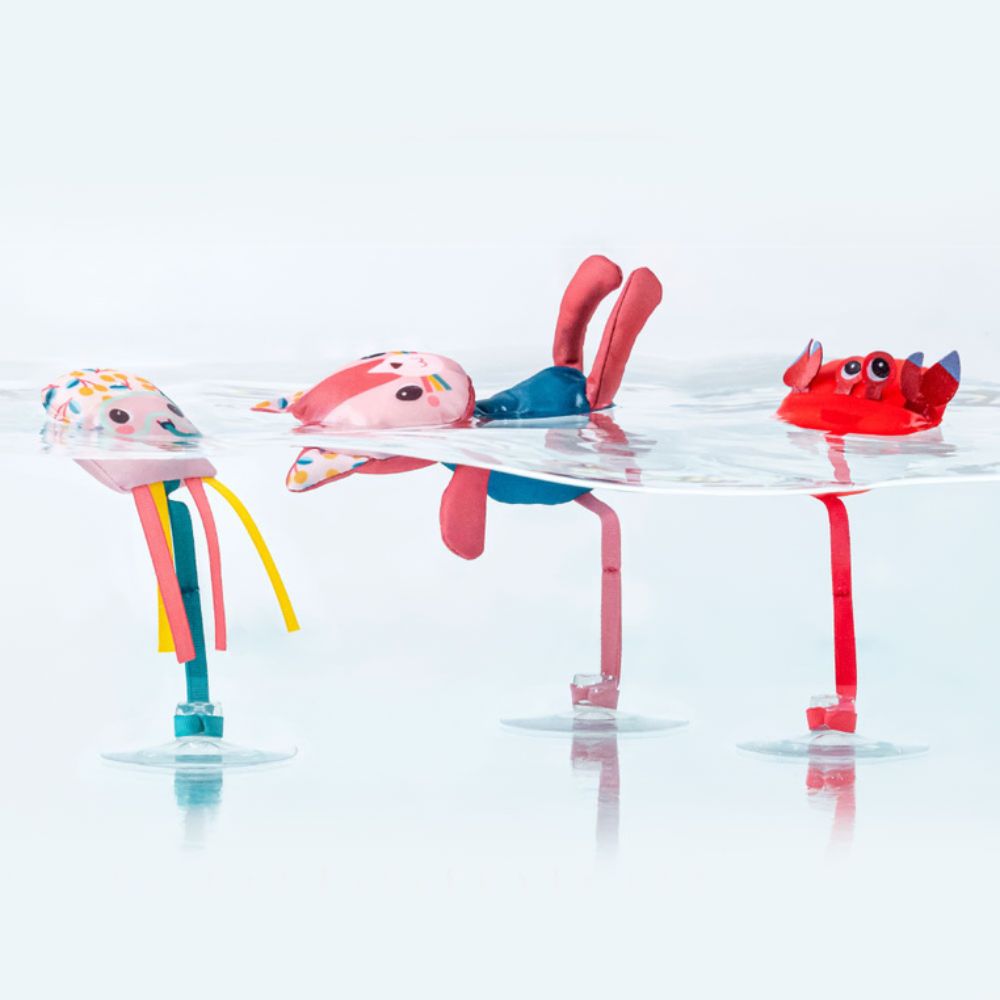 Lilliputiens Badespielzeug Krabbe, Katze Jeanne und Qualle mit Saugnäpfen
