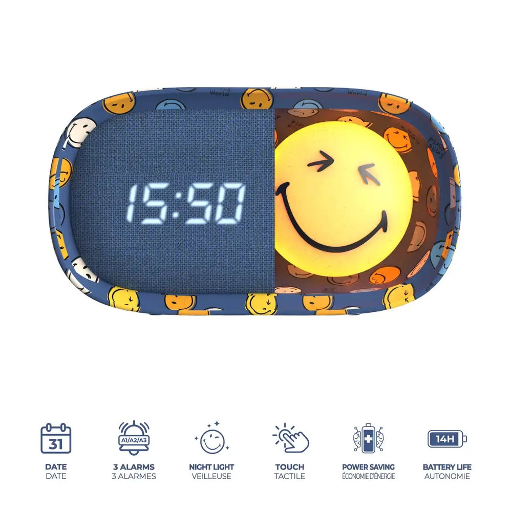 Kinderwecker mit Nachtlicht MOB Smiley World in Blau