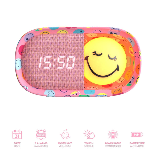 Kinderwecker mit Nachtlicht - Smiley World, Rosa (ab 3 Jahren)