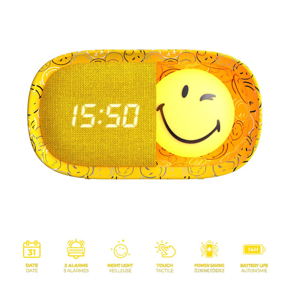 Kinderwecker mit Nachtlicht - Smiley World, Gelb (ab 3 Jahren)