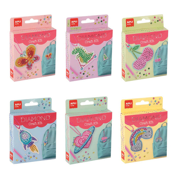 Apli Kids Diamant Schlüsselanhänger Bastelset Kinder mit bunten Motiven und kreativen Zubehörteilen