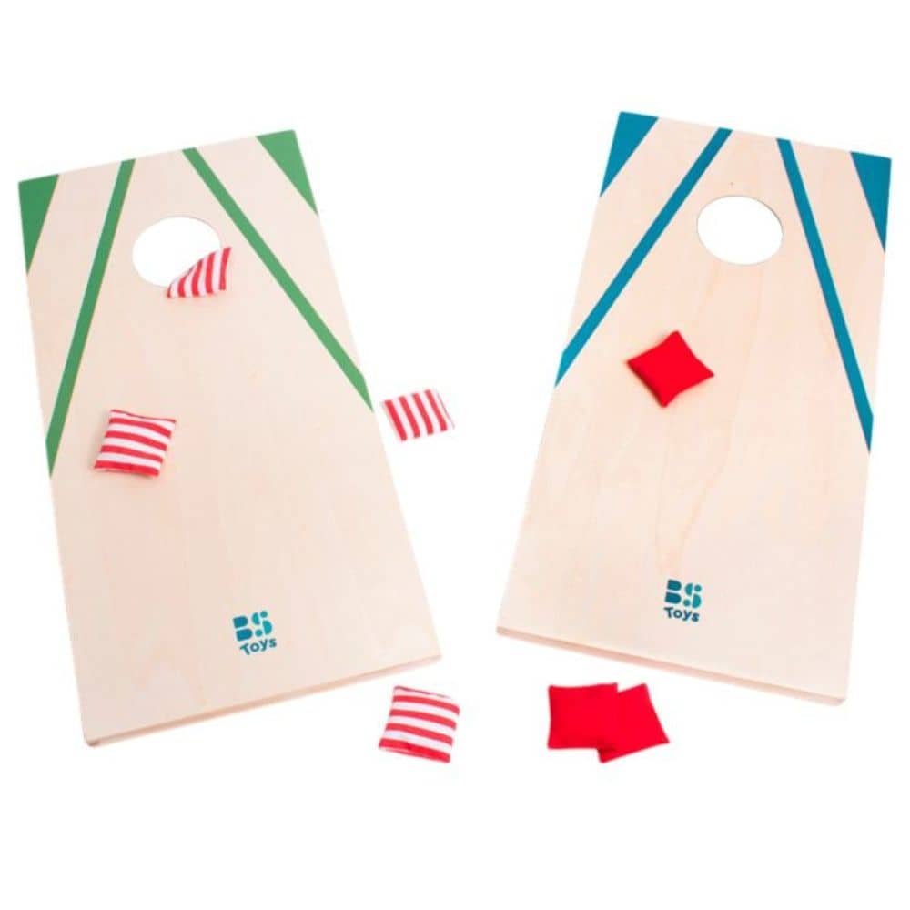 Zwei Holz-Wurfspielplatten von BS Toys mit bunten Wurfsäckchen zum Wurfspiel aus Holz kaufen.