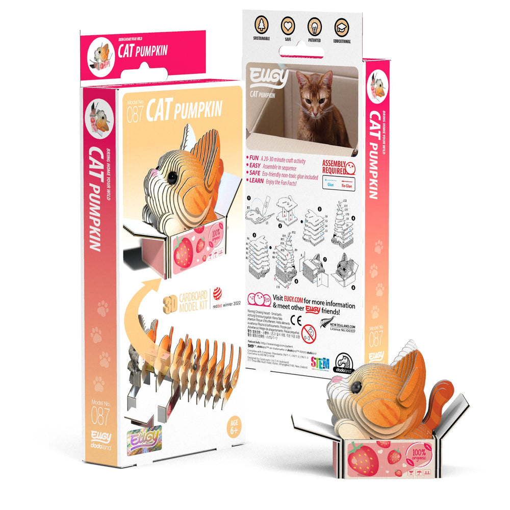 Eugy Katzen-Puzzle aus 100 Prozent organischem Material in einer bunten Verpackung