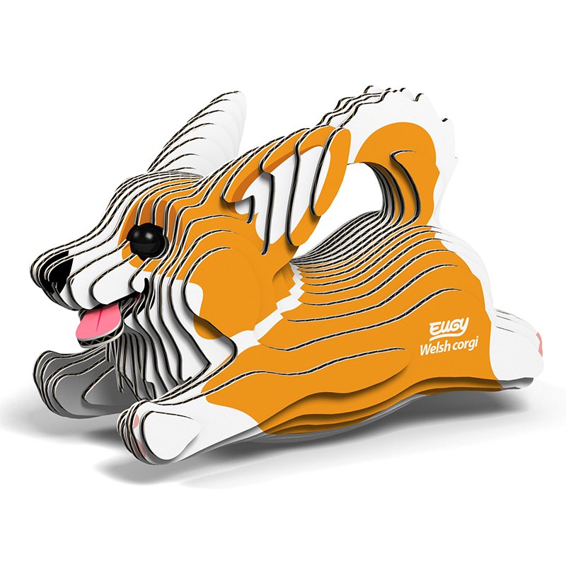 Öko Puzzle 3D Corgi von Eugy, farbenfrohes, lebhaftes Design eines Welsh Corgi für kreative Bastelprojekte