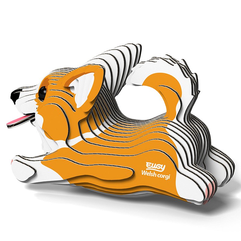 Öko Puzzle 3D Corgi von Eugy, farbenfrohes, lebhaftes Design eines Welsh Corgi für kreative Bastelprojekte