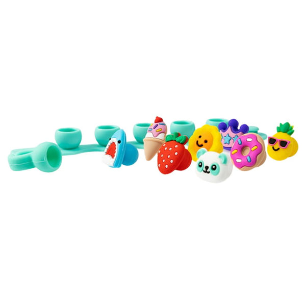 Schmuckset Plip Charms – Türkis mit bunten Anhängern wie Eis, Erdbeere, Panda und Donut