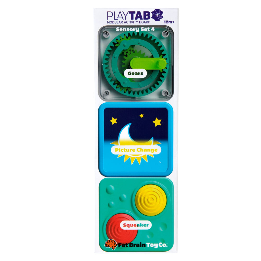 Fat Brain Toys PLAYTAB Sensory Set mit Zahnrädern, wechselbarem Bild und Quietscher für Kinder ab 12 Monaten
