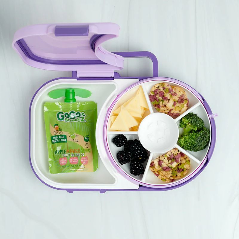 Gobe Frühstücksbox für Kinder Lunchbox Snack Spinner 2in1 in Trauben-Lila mit rundem Dreheinsatz