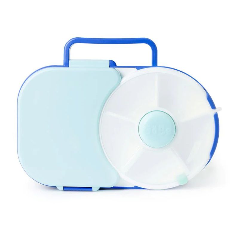 Gobe Frühstücksbox für Kinder Lunchbox Snack Spinner 2in1 – Blueberry Blue mit praktischem Griff und Fächern